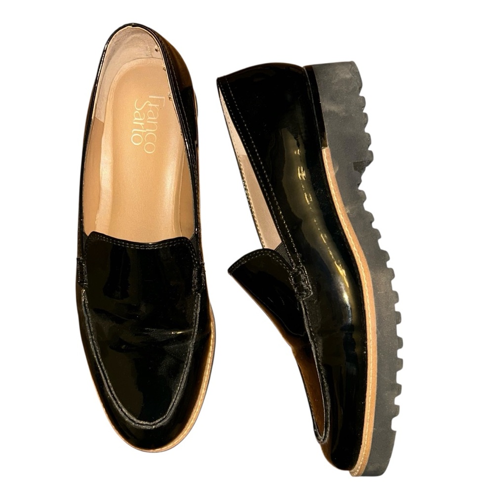 Franco Sarto Black Patent‎ Loafers Women’s Size 9M Cypress Platform Chunky Sole